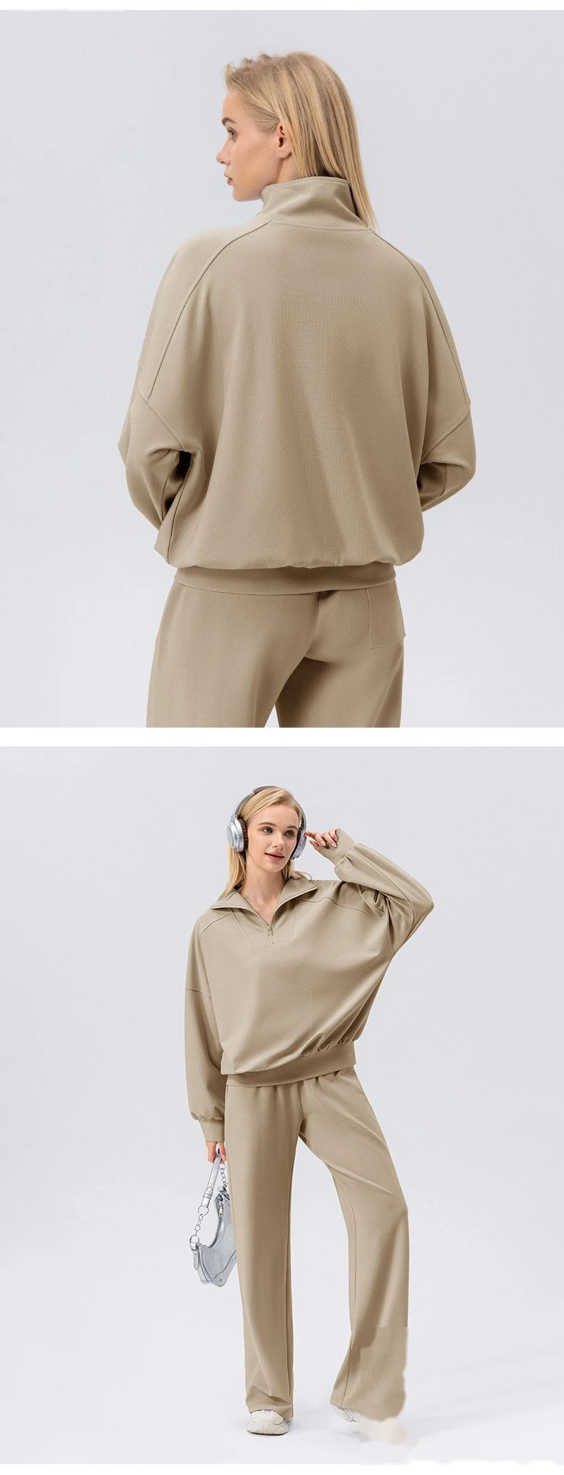 Custom sports sweater women's half zipper fitness long sleeve loose outdoor running sportswear detail