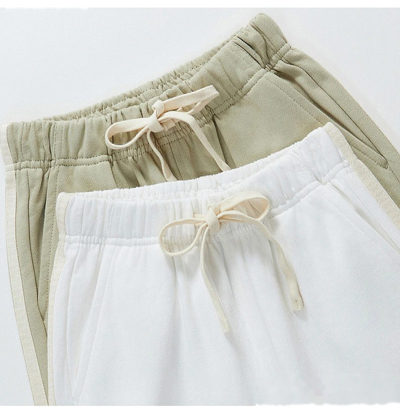 Customized cotton terry two-bar sweatpants for boys and girls children's loose casual pants detail