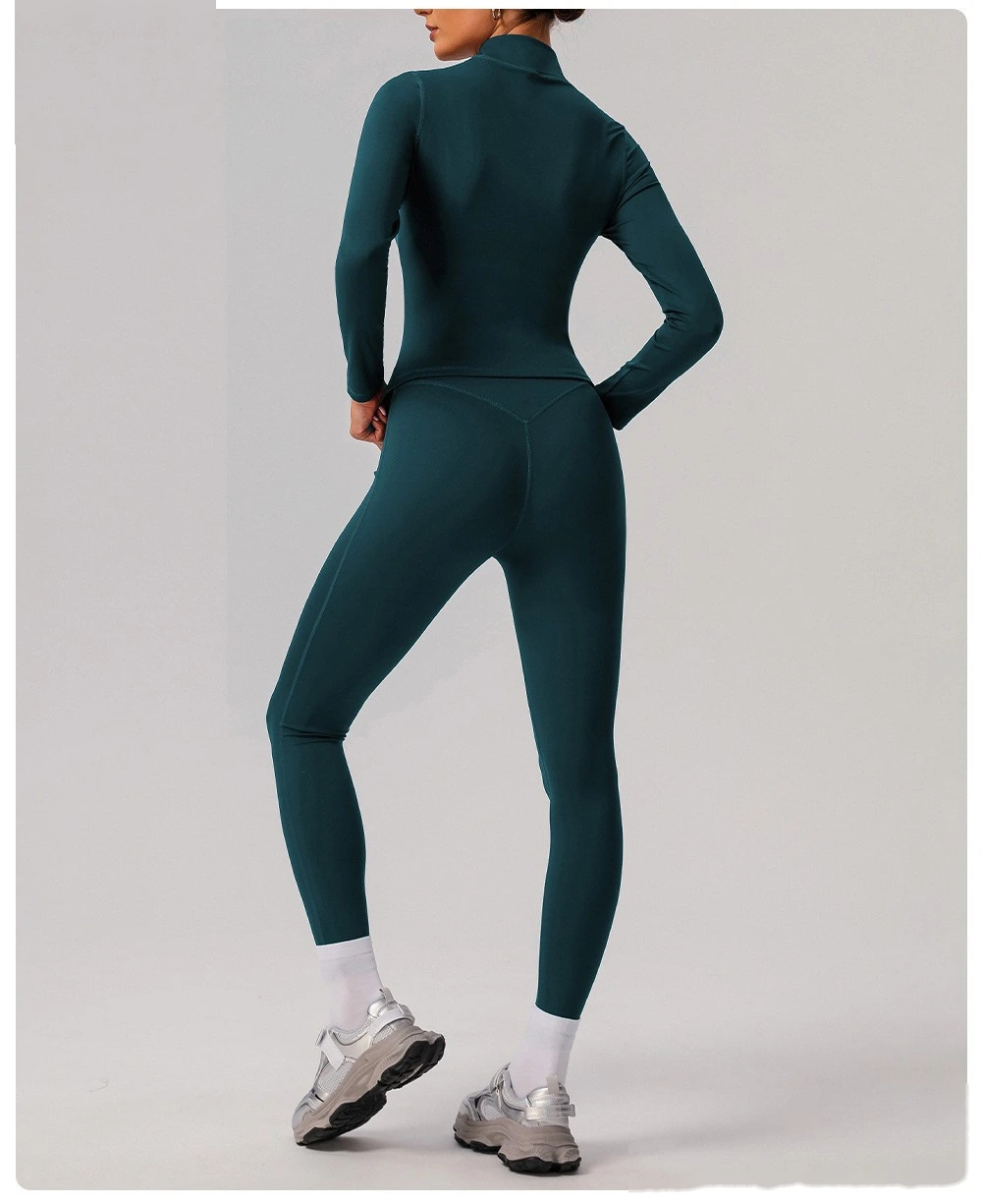 Custom tight nude yoga suit high elastic breathable fitness clothes outdoor body shaping running suit female detail