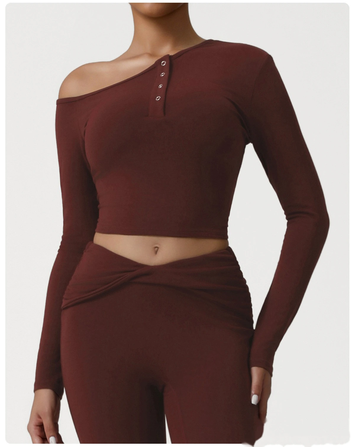 Customized diagonal shoulder sports bottoming shirt for women's slim and slim yoga long sleeve T-shirt detail