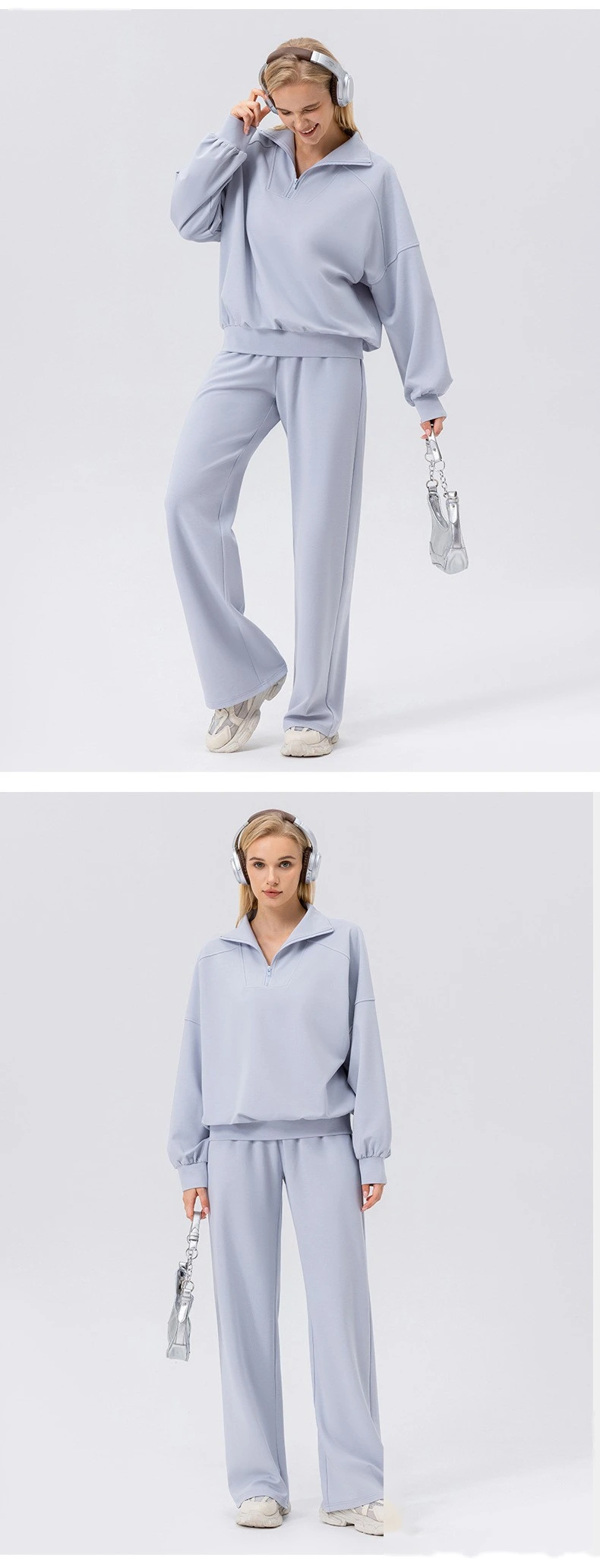 Custom sports sweater women's half zipper fitness long sleeve loose outdoor running sportswear detail