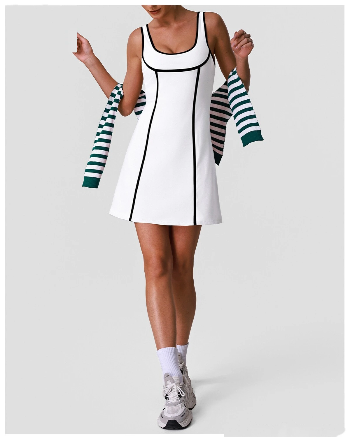 Custom Women’s Slim Fit Halter Tennis Skort Romper Backless Beauty Back Yoga Workout Dress detail
