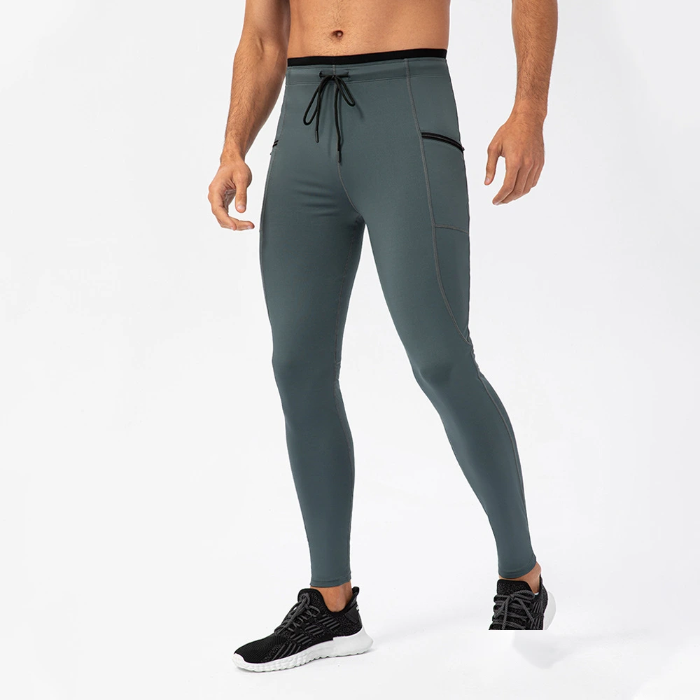 Men compression leggings zip pocket quick dry outdoor running pants detail