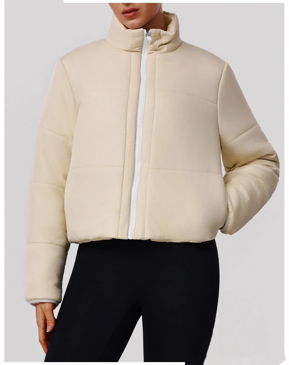 Women's Customizable Slim-Fit Winter Cotton Jacket - Thick Windproof Outdoor Sports Coat with Zipper for Running detail
