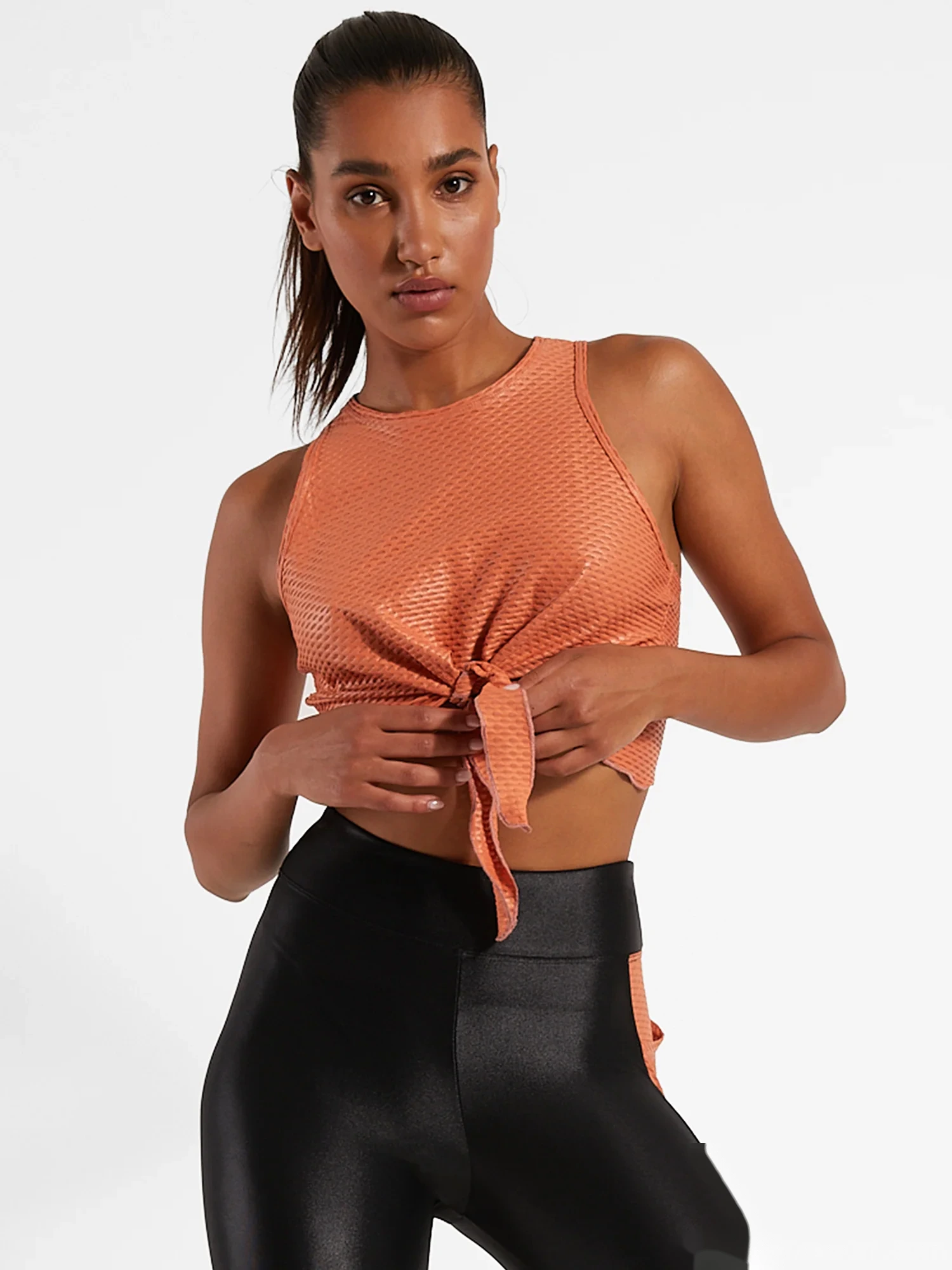 Fashion ladies mesh fabric sleeveless vest sports fitness T-shirt detail