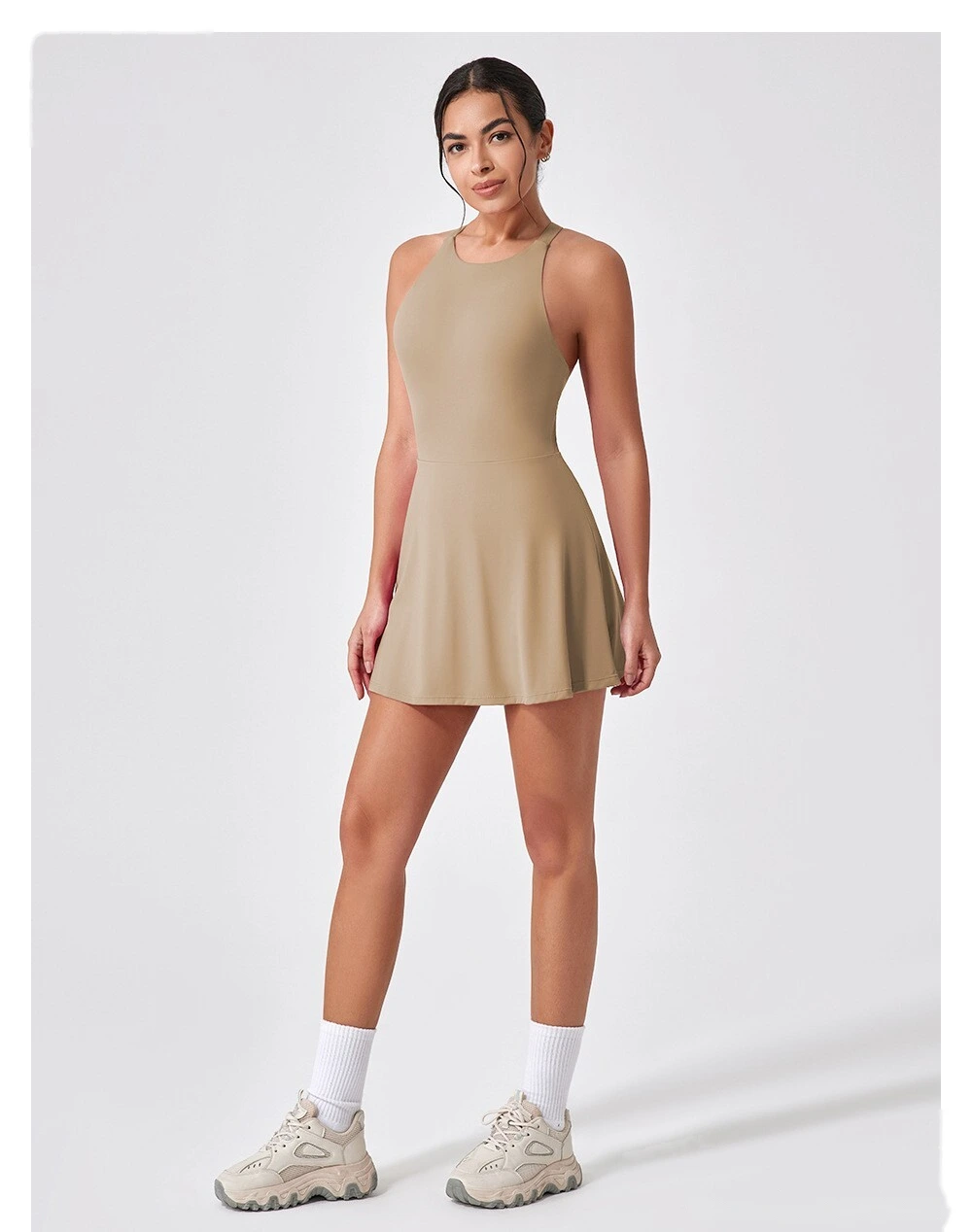 Sports dress is slim, light-proof and quick-drying feather tennis skirt, beautiful back fitness one-piece yoga suit detail