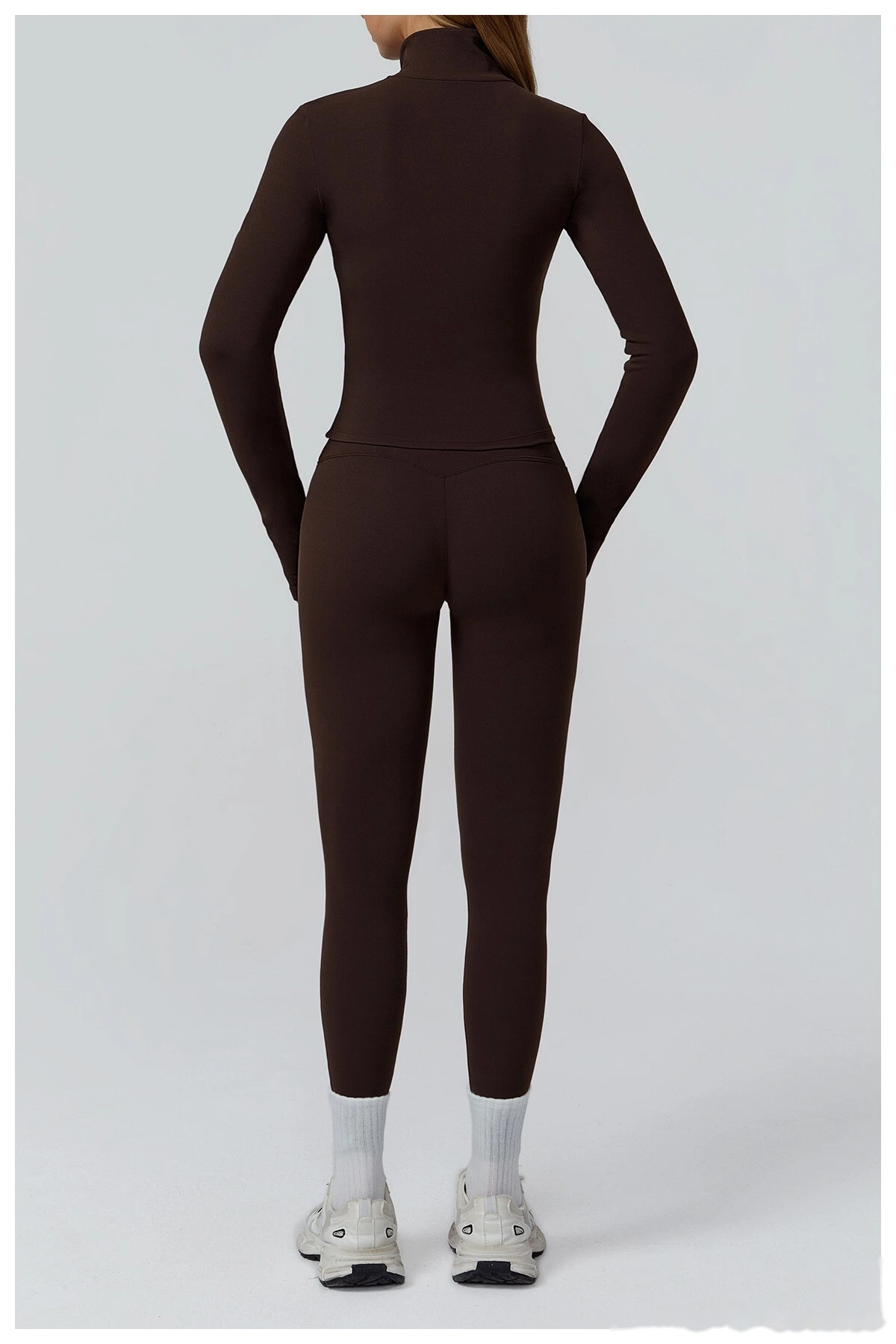 Custom contrast sanding yoga jacket zipper windproof slim coat outdoor sports running fitness clothes women detail