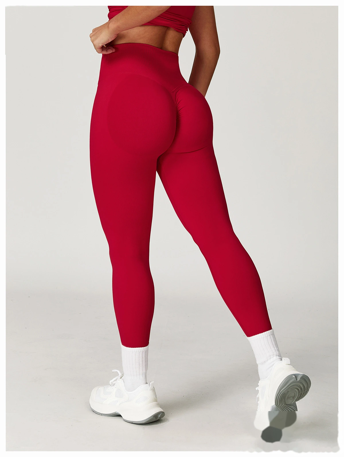 Europe and the United States hip seamless yoga pants cross high waist tights running fitness pants detail