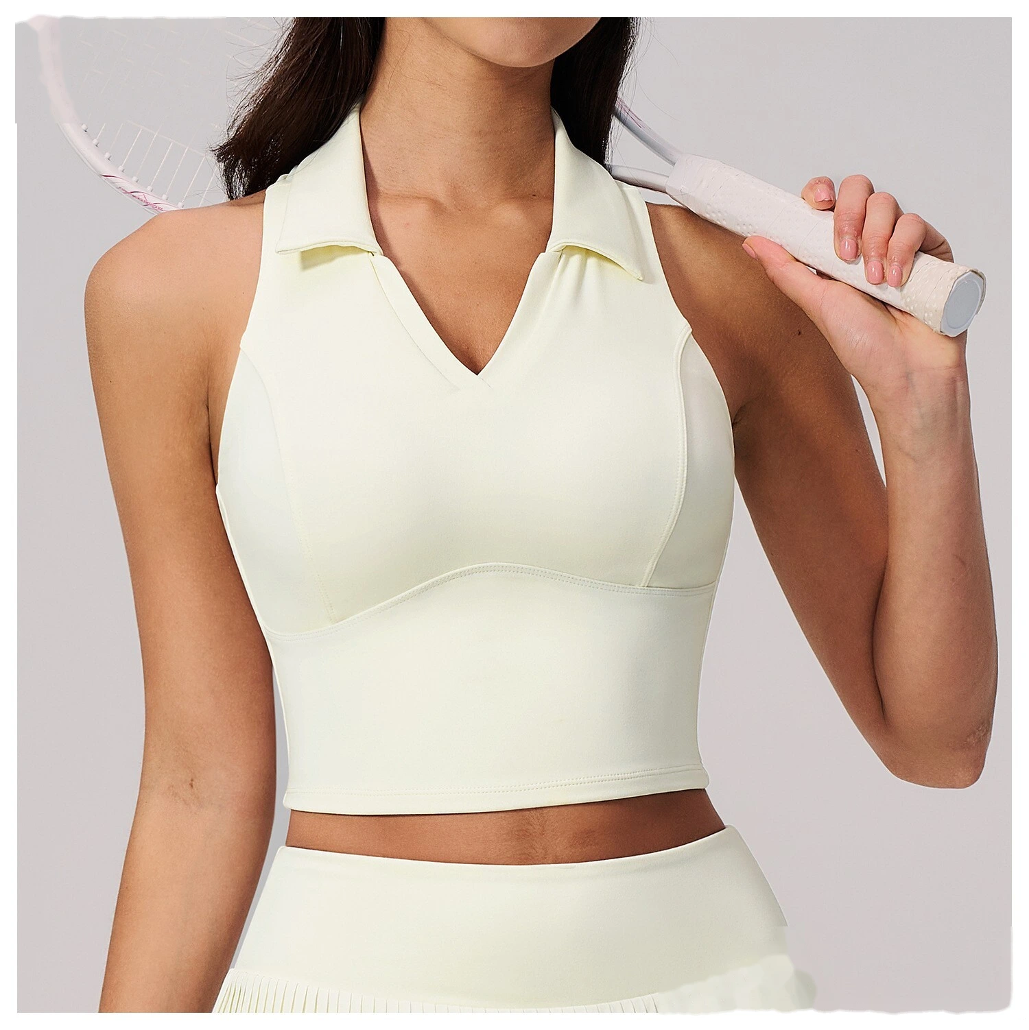 Custom Logo Two Piece Tennis Tracksuit, Cropped Sleeveless Polo Shirt, Moisture Wicking Sportswear for Daily Exercise detail