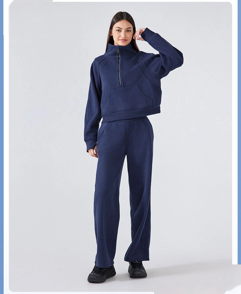 Custom-made semi-zipper high stand-up collar pullover sweater for women's warm fleece thickening in autumn and winter detail