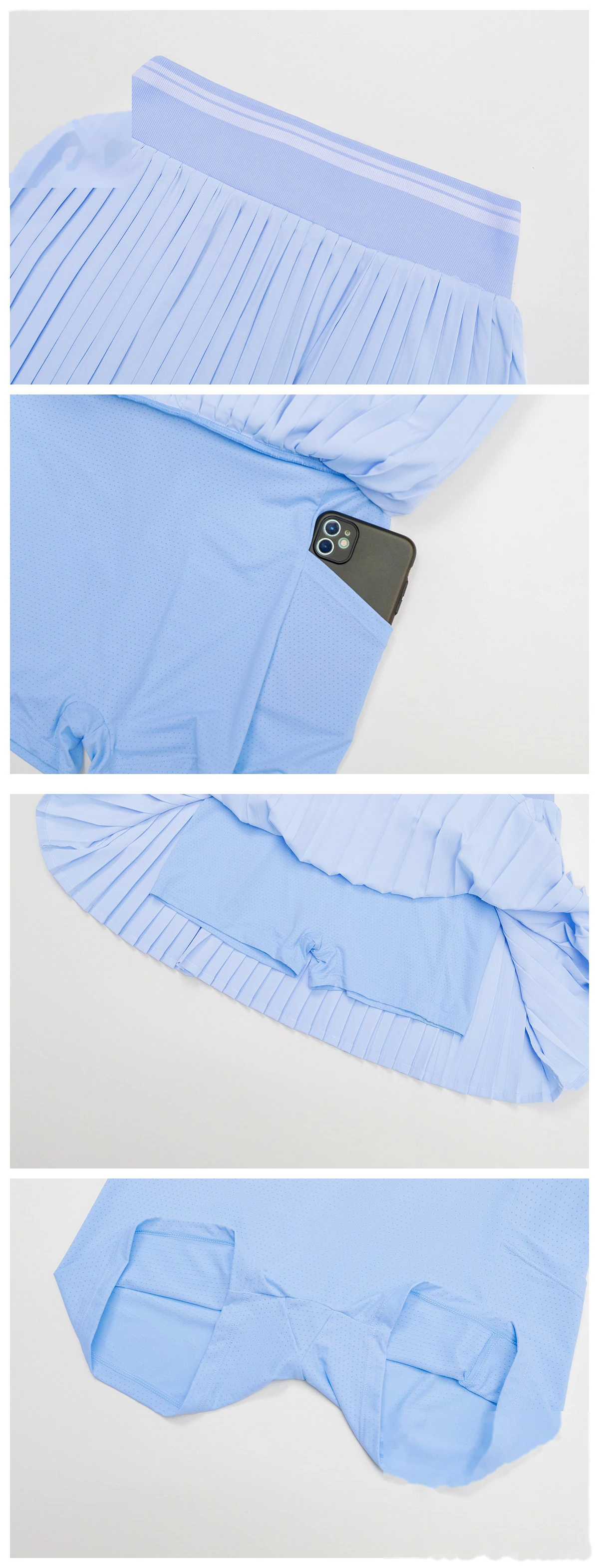 Customized contrast pleated skirt high waist A-shaped fitness skirt anti-exposure tennis skirt detail