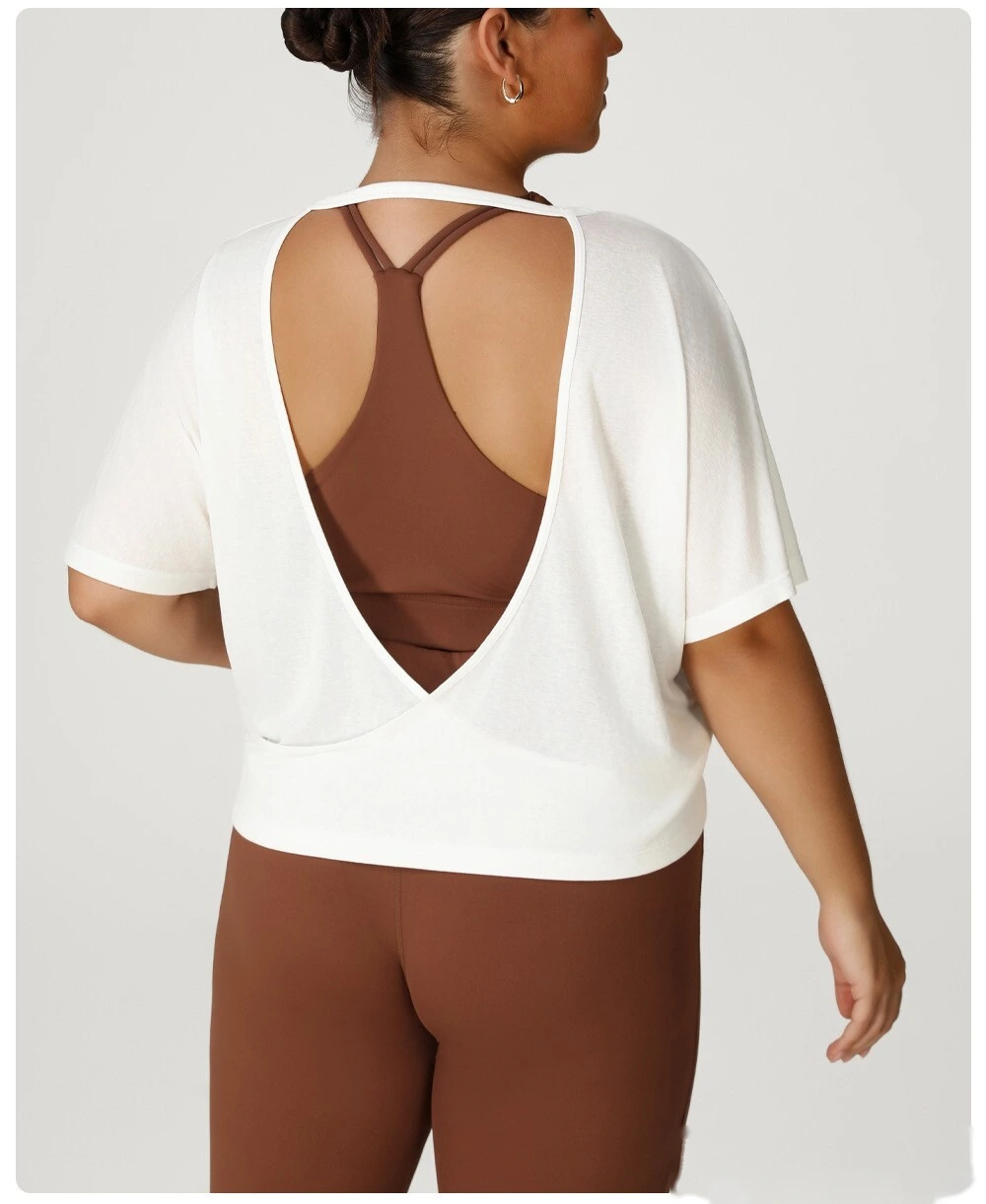 Custom-made plus-size sports blouses, fitness clothes, T-shirts and women's plus-size yoga clothes tops. detail