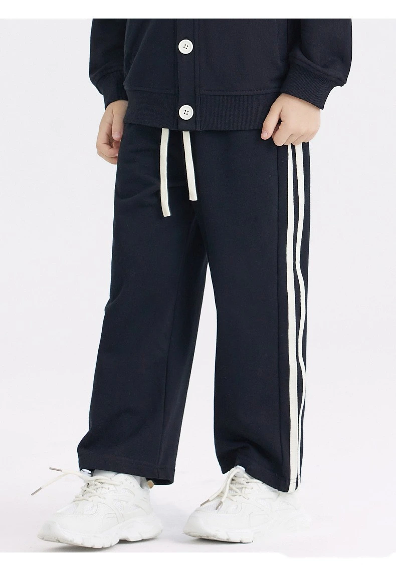 Customized cotton terry two-bar sweatpants for boys and girls children's loose casual pants detail
