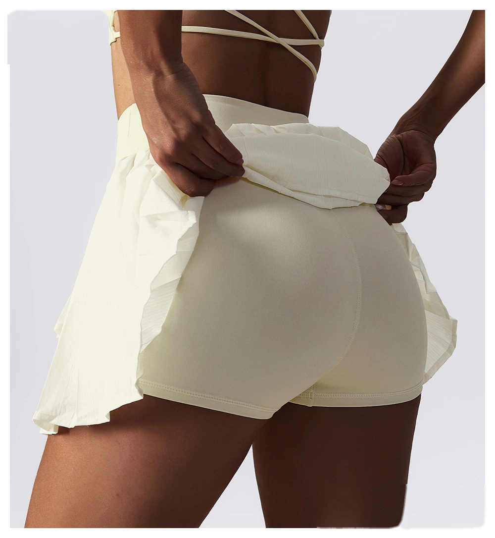Women 2 in 1 quick dry running tennis skirts pleats fitness workout skirts detail