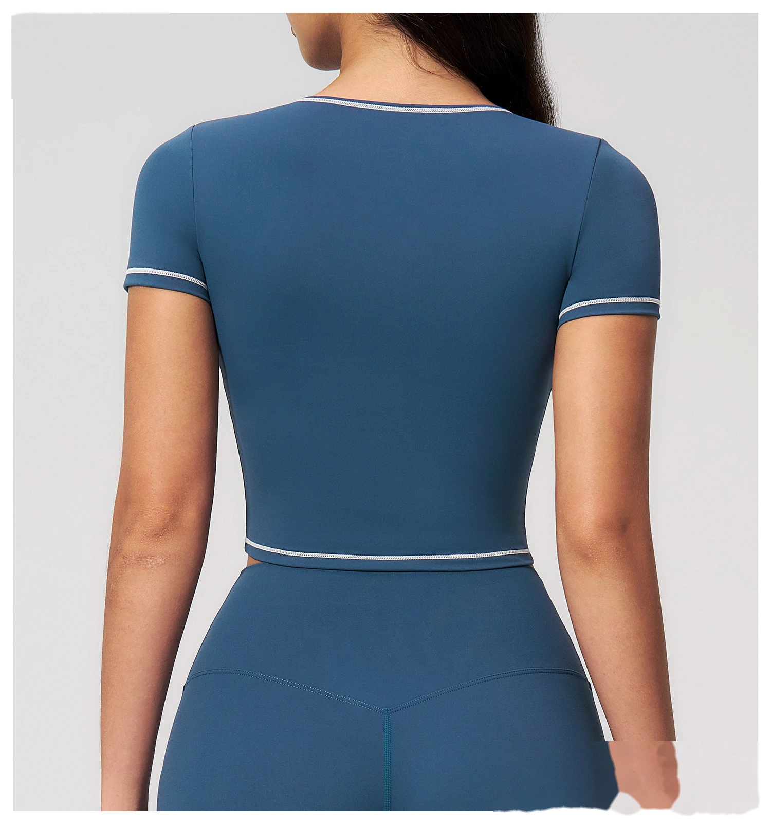 Women's Yoga Short Sleeve Top, Skinny Crop Waist Color Block Outdoor Quick Dry Running Fitness Sports Tee detail