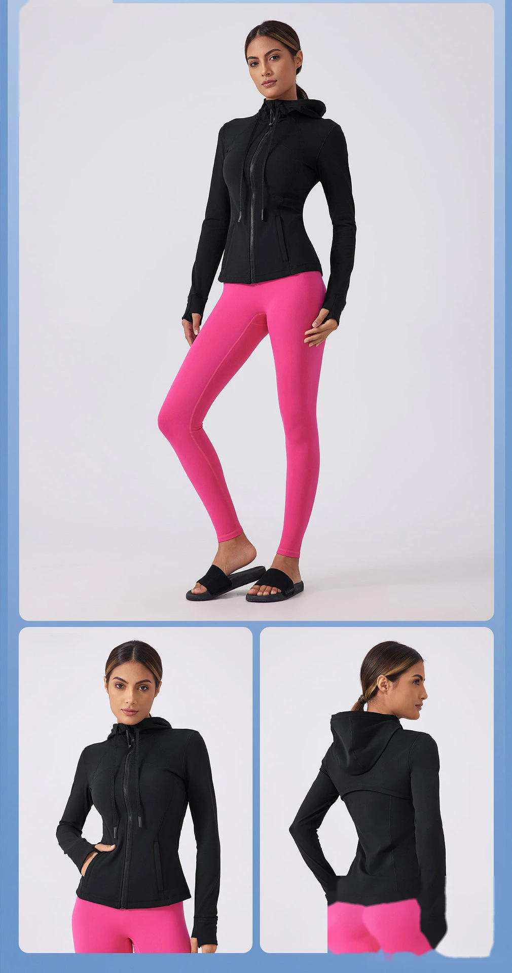 Custom Slim Yoga Jacket Long Sleeve Hooded Jacket Zipper Fitness Jacket Sports Jacket detail