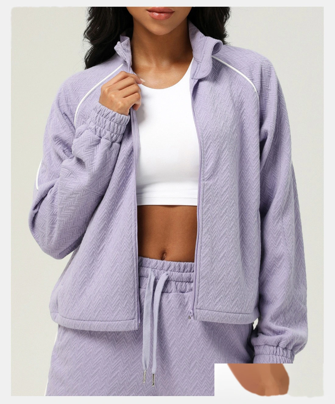 Custom autumn and winter sports and leisure collar jacket women's sweater outdoor fitness coat zipper coat detail