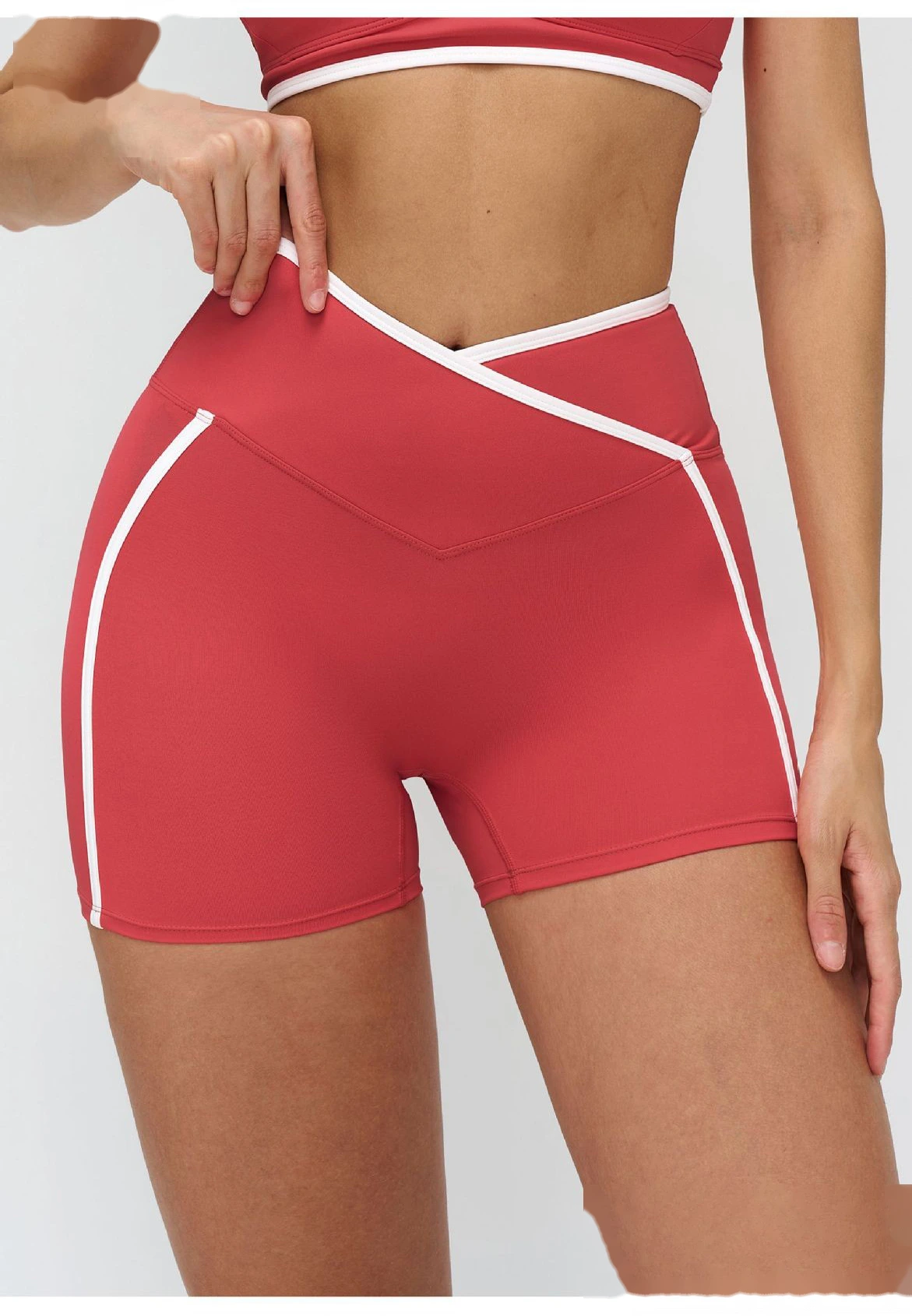 Custom Color Block Tight Workout Shorts - Buttery Soft Cross Waist Yoga Running Shorts detail
