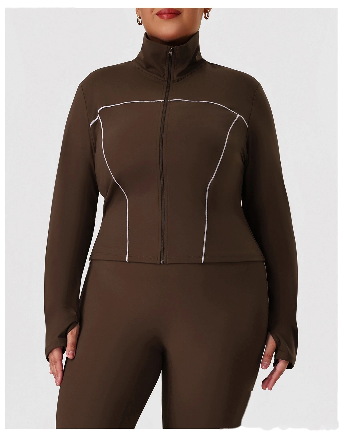 Custom Plus Size Slim Yoga Suit - Winter Outdoor Running Workout Jacket & Activewear Set detail