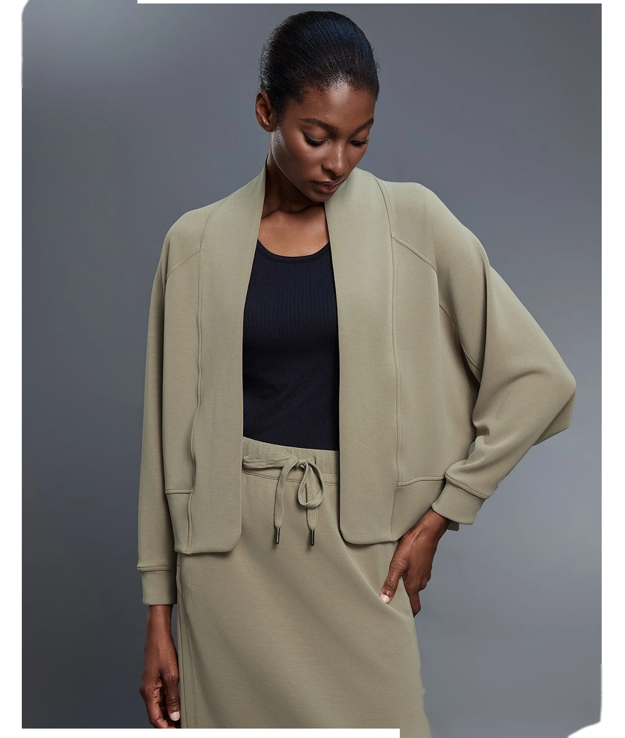 Women's Versatile Fashion Cardigan - Customizable Shawl Collar Casual Sports Long Sleeve Outerwear, Easy-Matching detail