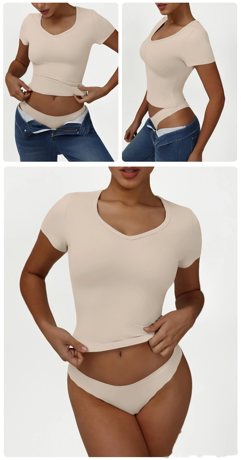 Custom tight fashion casual sports T-shirt small V-neck sexy high-elastic yoga clothes short-sleeved shirt detail