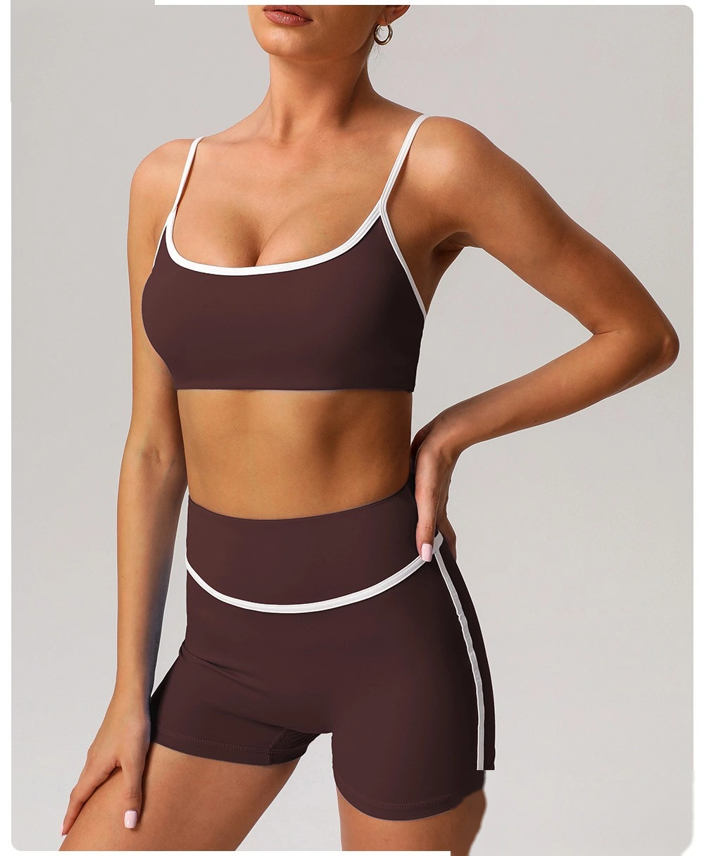 Custom contrast ribbon sports bra padded yoga bra outdoor running fitness detail
