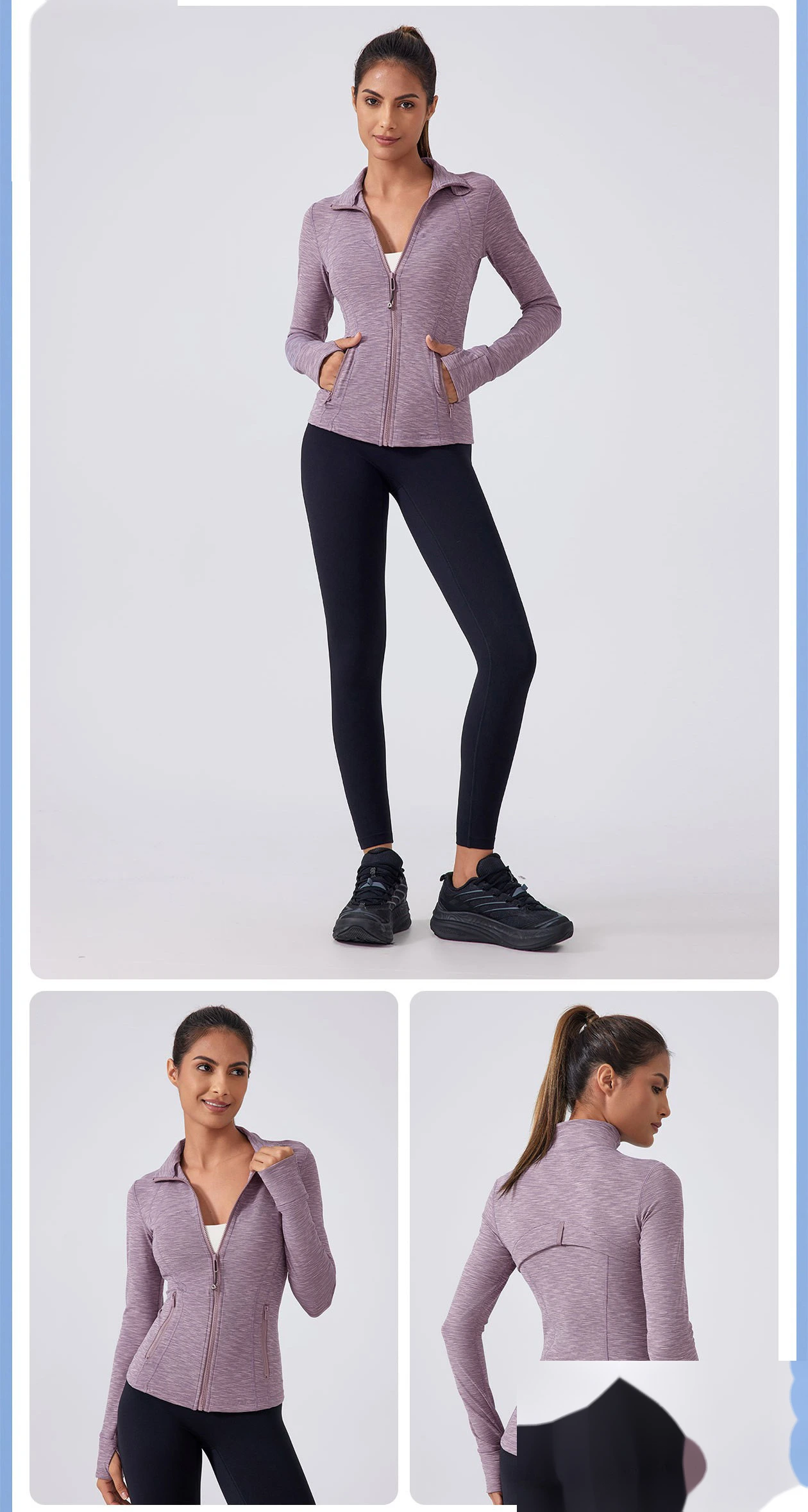 Custom-made women's running and cycling sports long-sleeved slim collar sports yoga fitness suit jacket detail