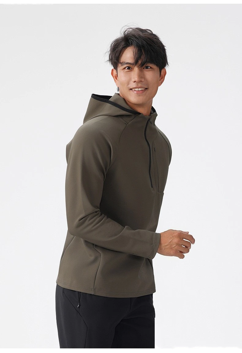 Custom autumn and winter running quick-drying clothes men's sports T-shirt half zipper hooded sweater detail