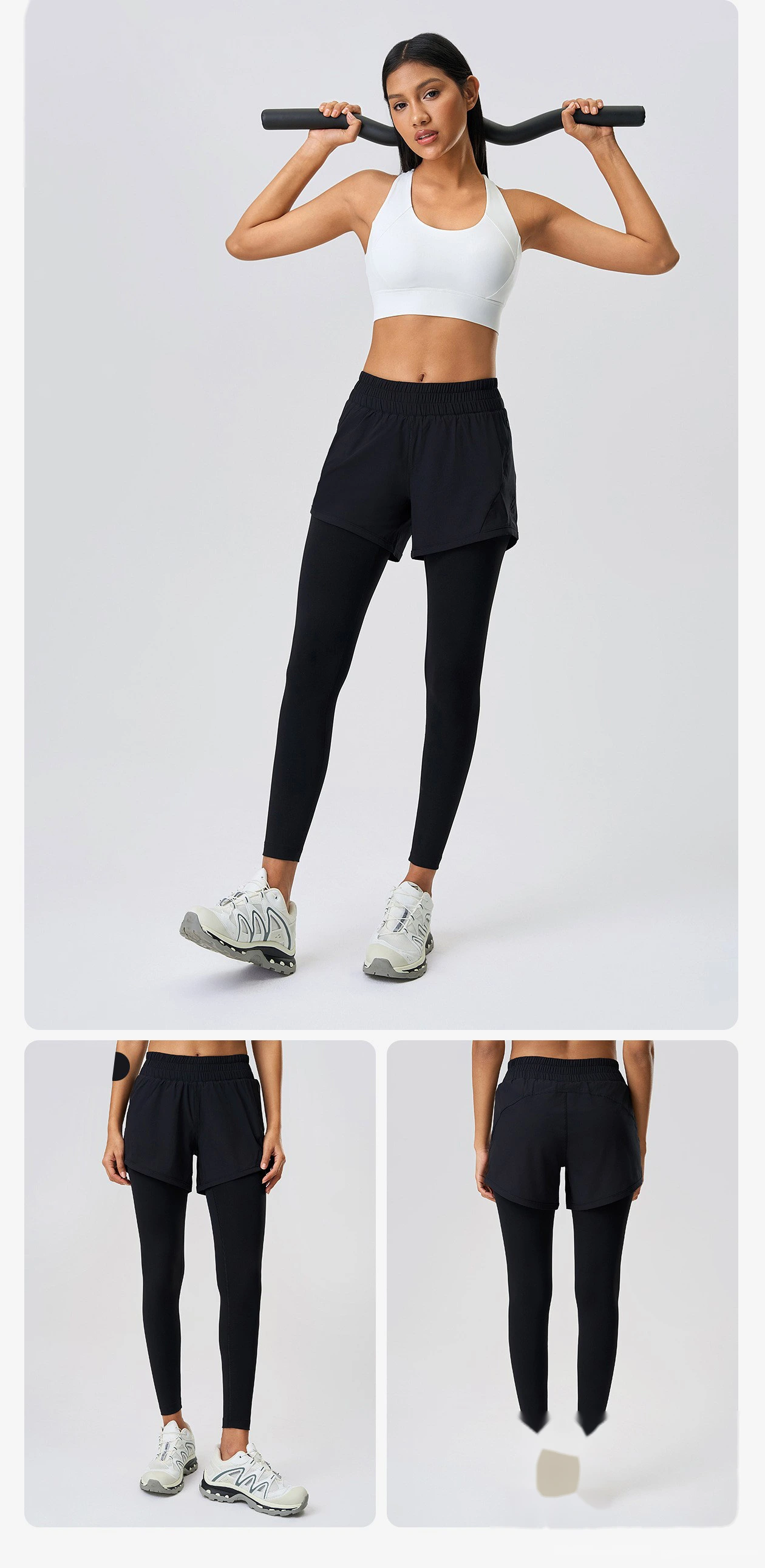 Fake two pieces of fitness yoga pants, slim pants, abdomen and buttocks, running pants. detail
