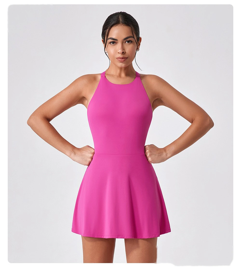 Sports dress is slim, light-proof and quick-drying feather tennis skirt, beautiful back fitness one-piece yoga suit detail