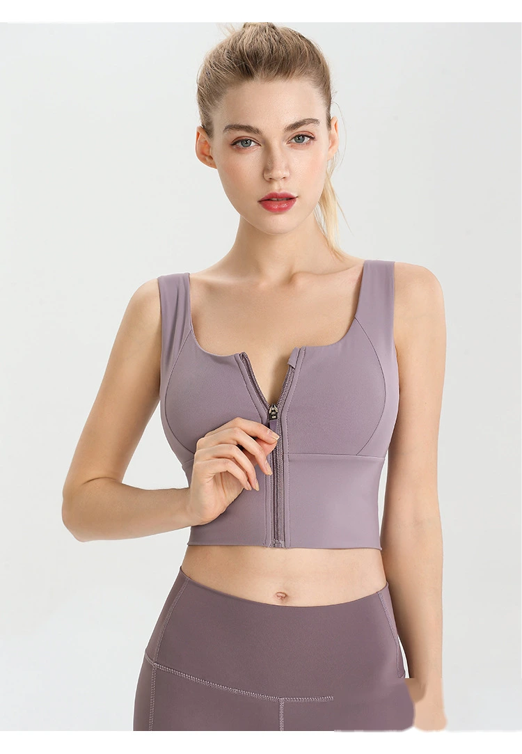Womens zip up sports bras workout fitness training crop tops detail