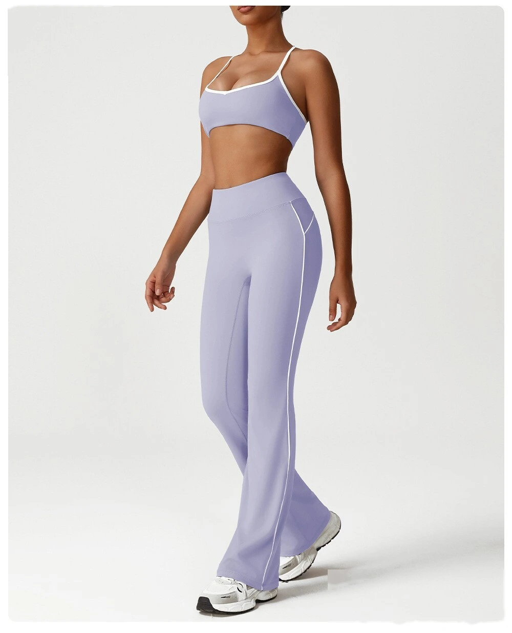 Custom micro-La leisure yoga pants women's new contrast running pants dance training fitness wide-leg pants detail