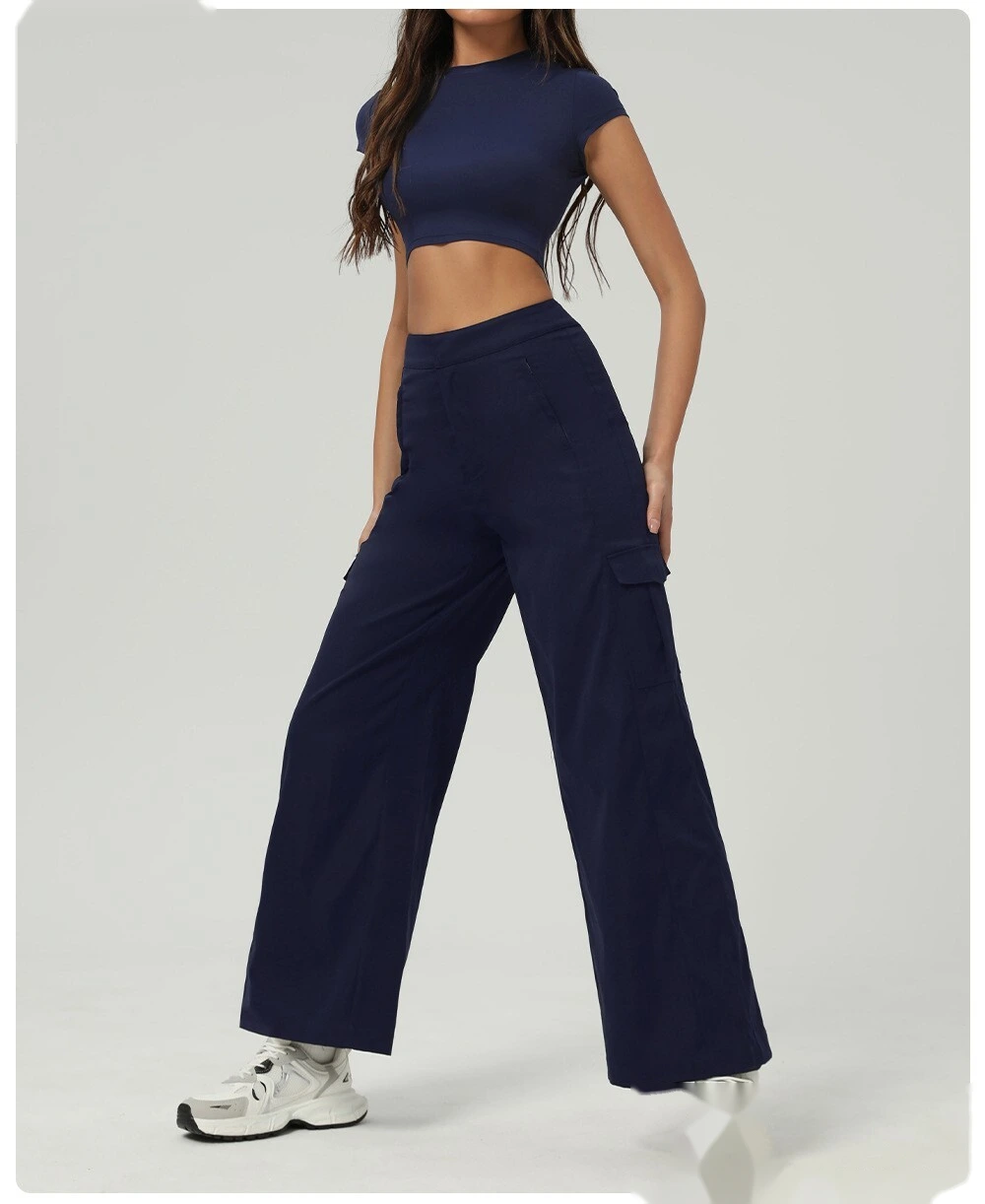 American loose sports pants pocket straight casual pants wearing wild sports dance overalls female detail