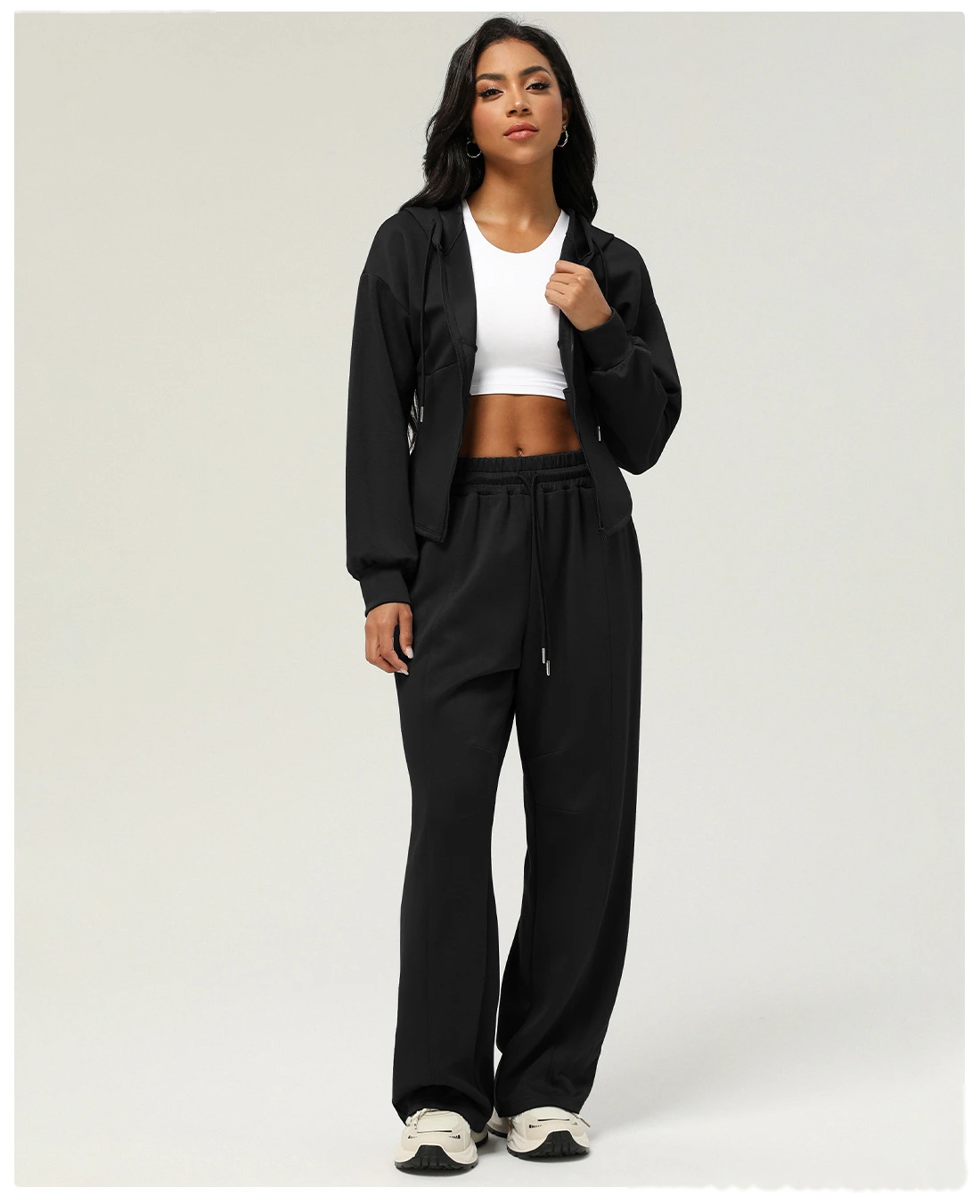 Custom sportswear autumn and winter two-piece loose sweater hooded coat outdoor running fitness suit detail