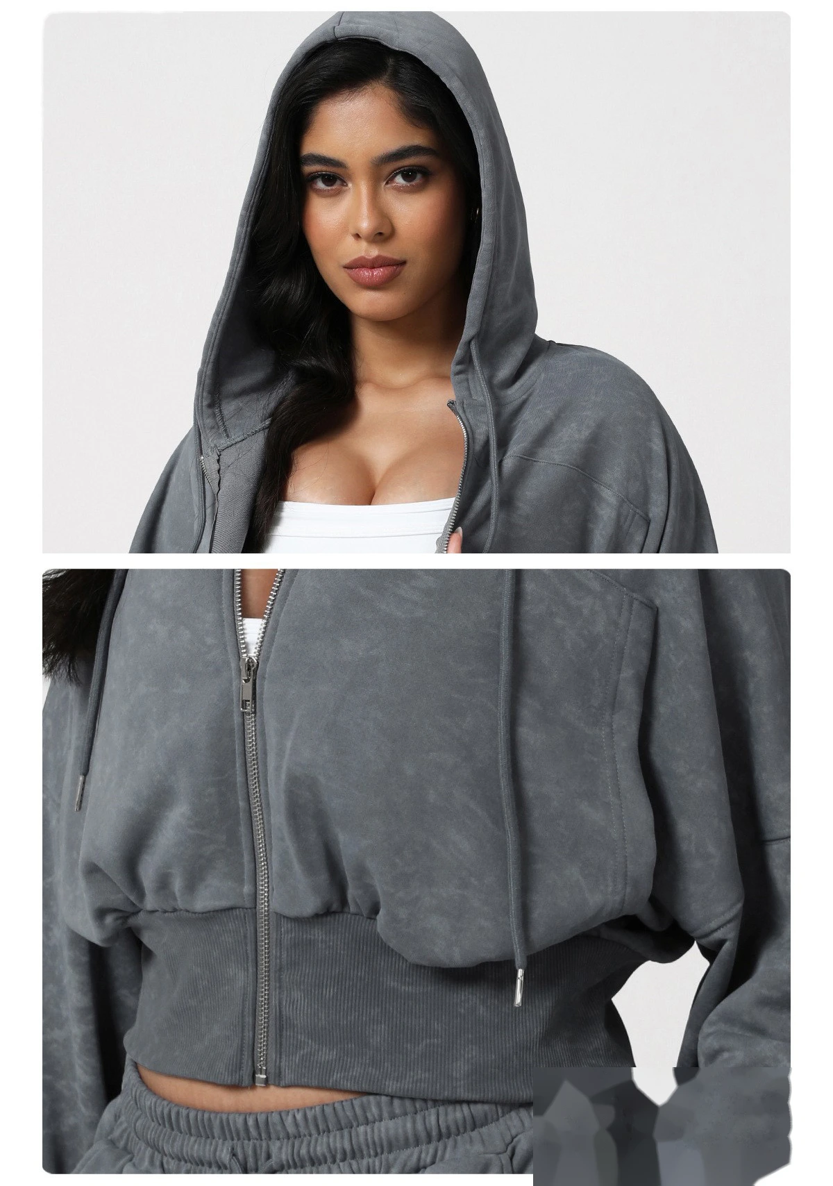 New Autumn & Winter Sports Casual Hooded Sweatshirt - Short-Length Waist-Cinched Retro Printed Cardigan Jacket for Yoga detail