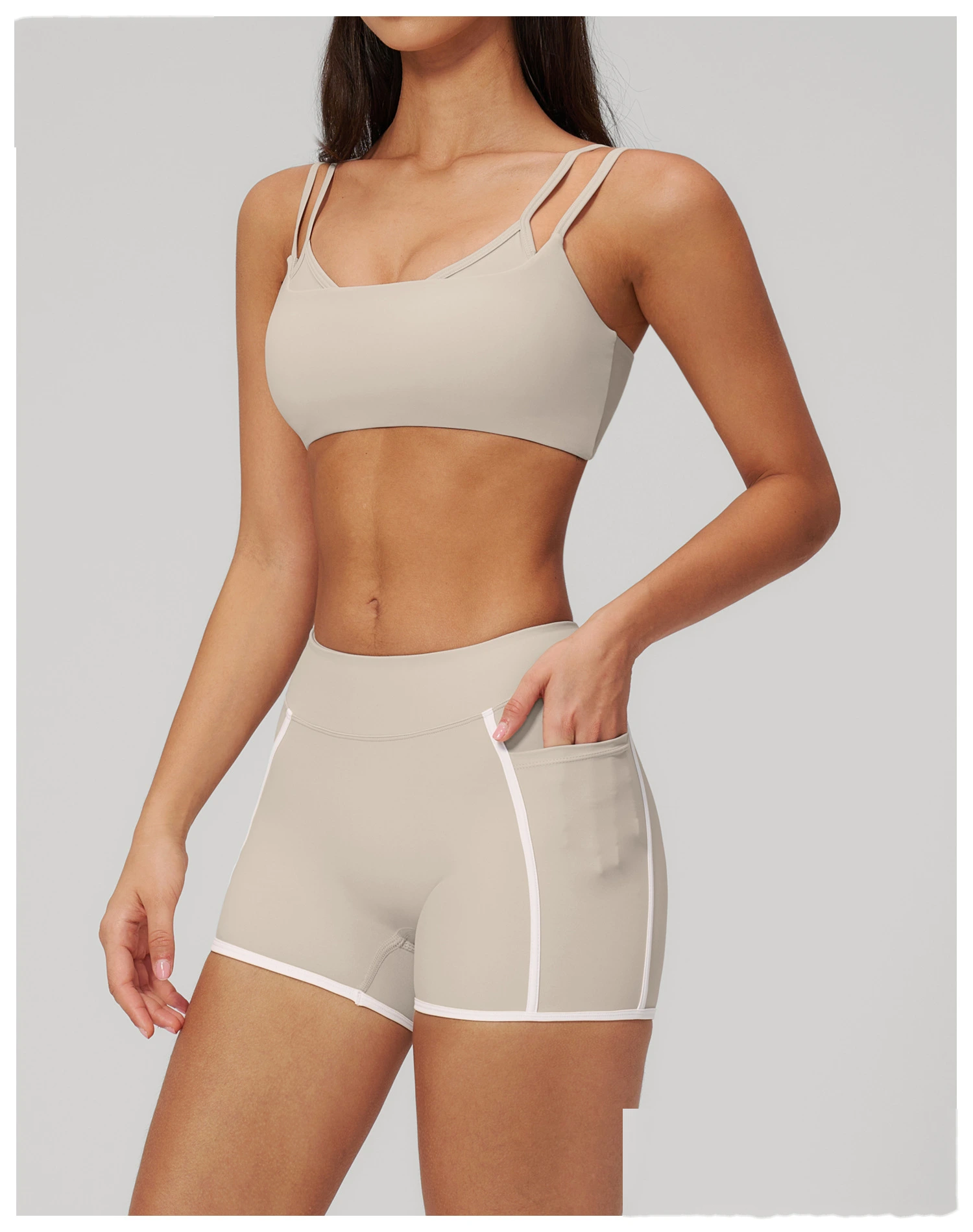 Women’s Naked Feeling Yoga Sports Bra Double Thin Strap Beauty Back Fitness Tank Top with Chest Pad detail