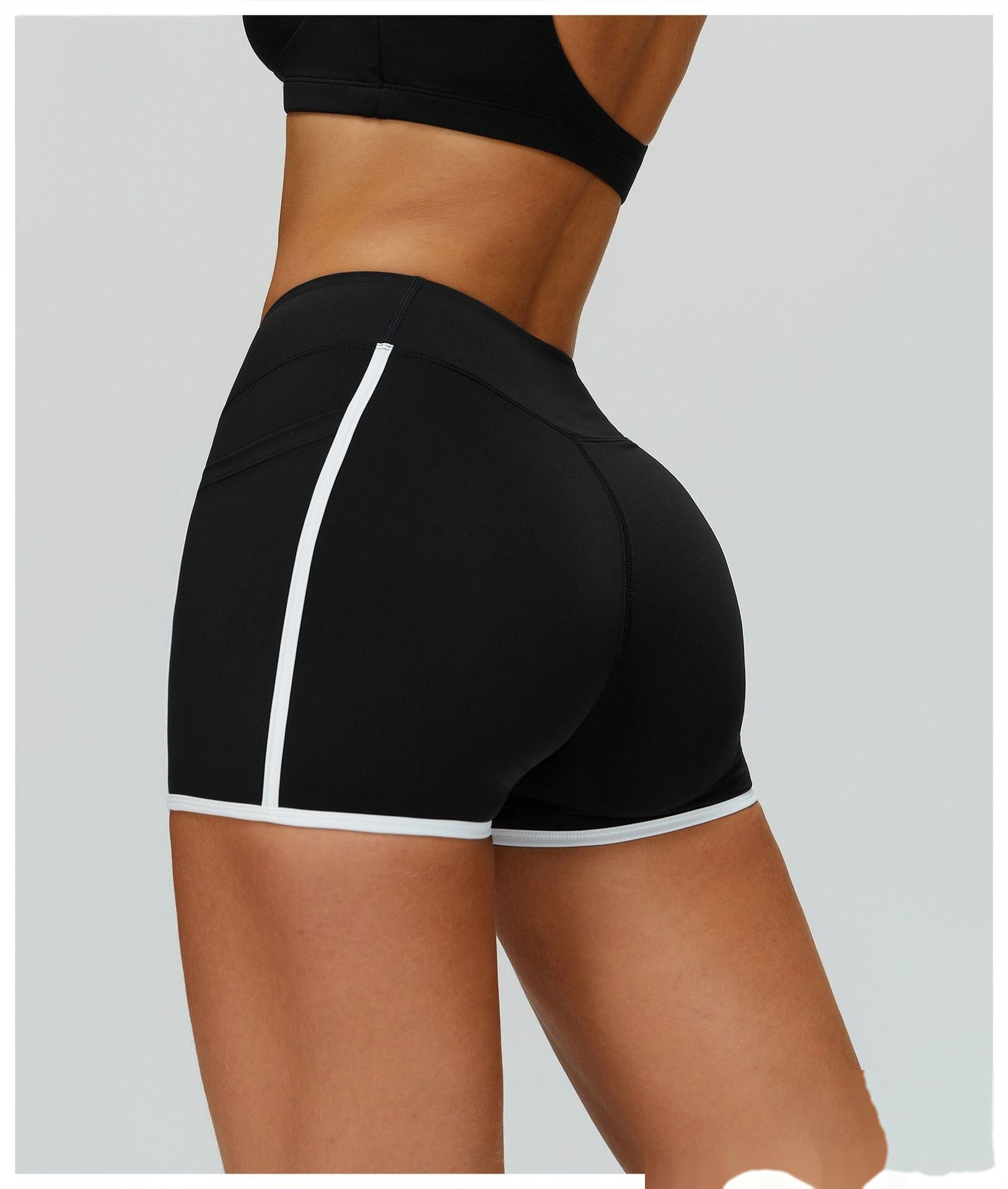 Custom Naked-Feel Yoga Shorts - Women’s High-Waisted Color Block Tight Butt-Lifting Running Shorts detail