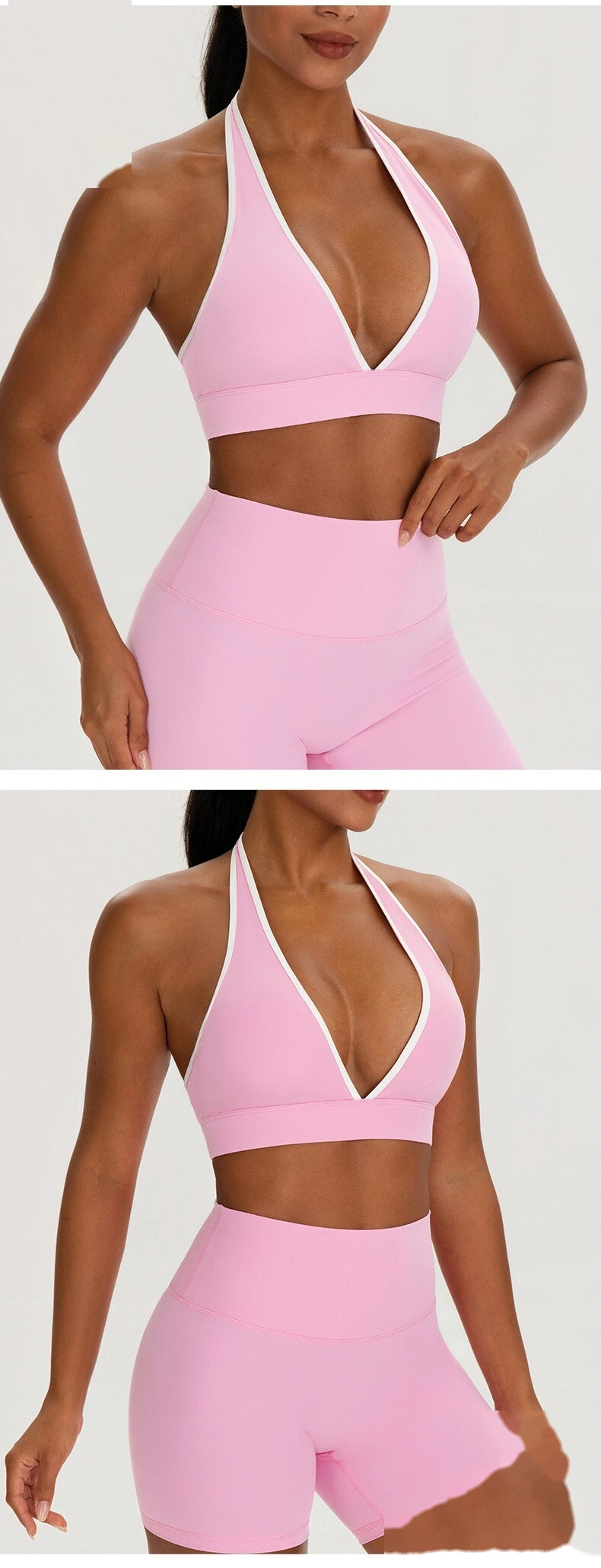 Custom Women’s V Neck Halter Color Block Yoga Bra Naked Feeling Workout Fitness Sports Bra detail