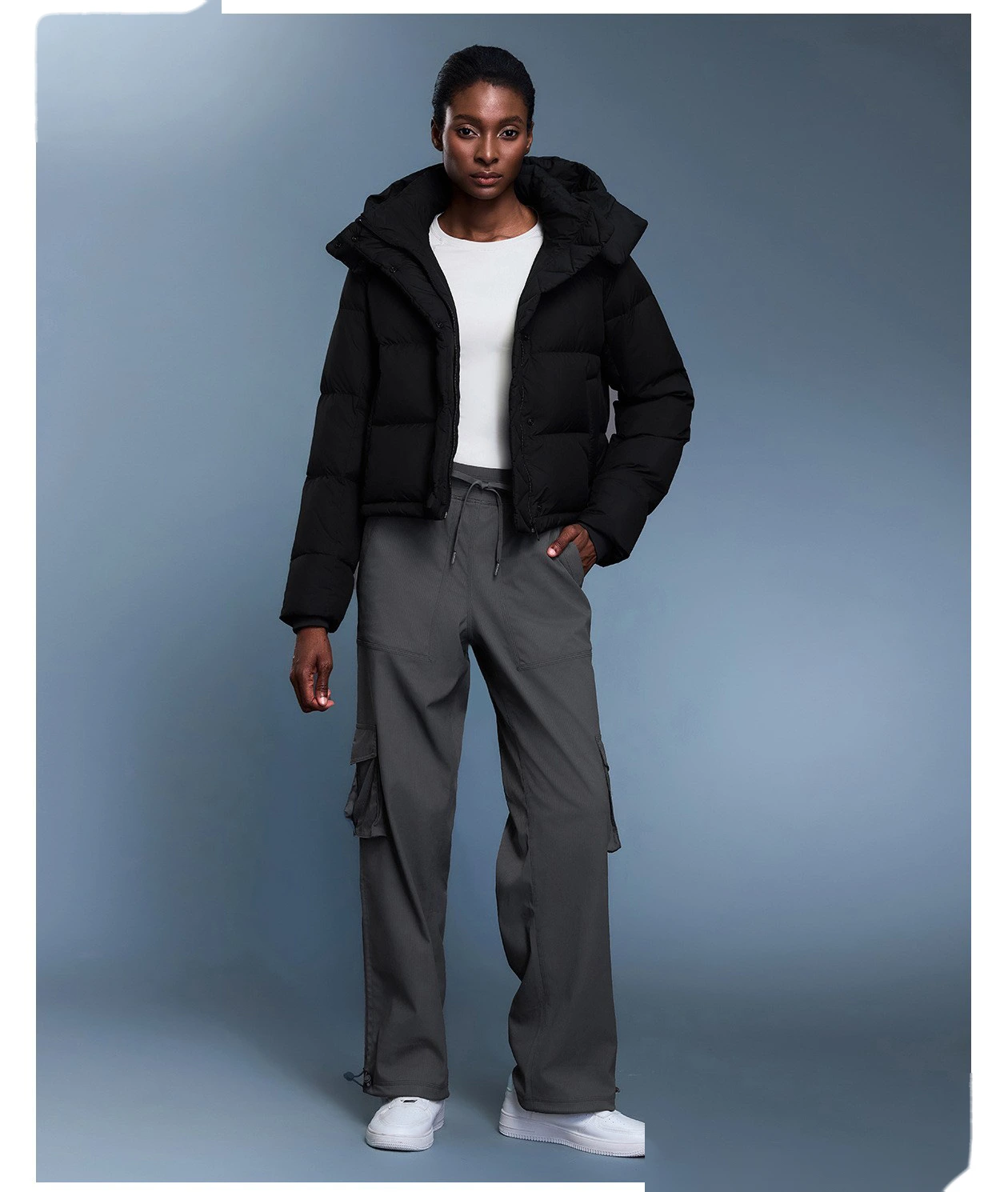 Customize the new winter detachable hooded thick warm loose fashion coat down jacket women. detail