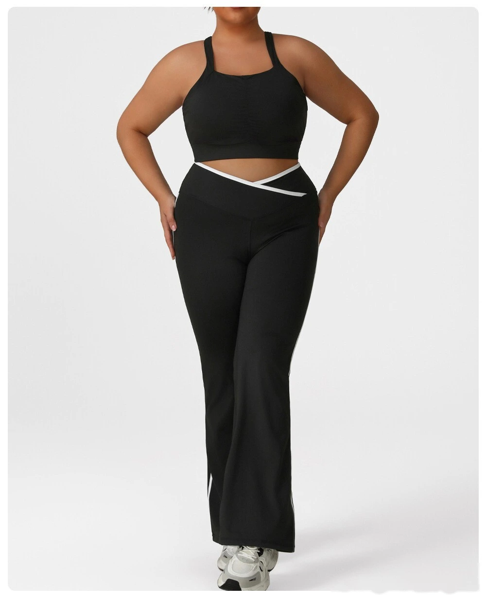 Custom cross high waist sports contrast flared pants plus size yoga pants running fitness wide-leg pants detail