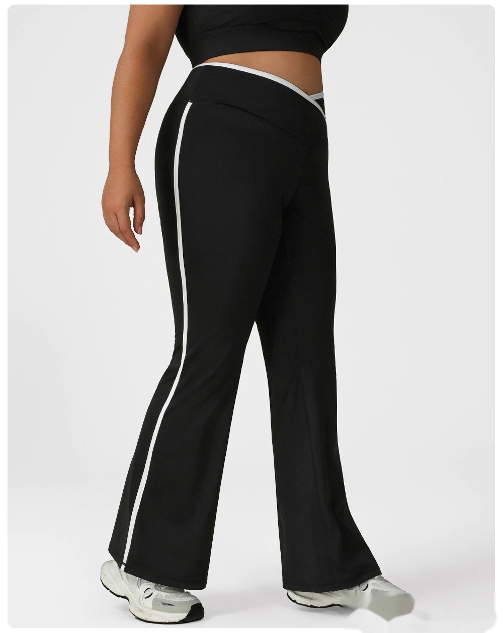Custom cross high waist sports contrast flared pants plus size yoga pants running fitness wide-leg pants detail