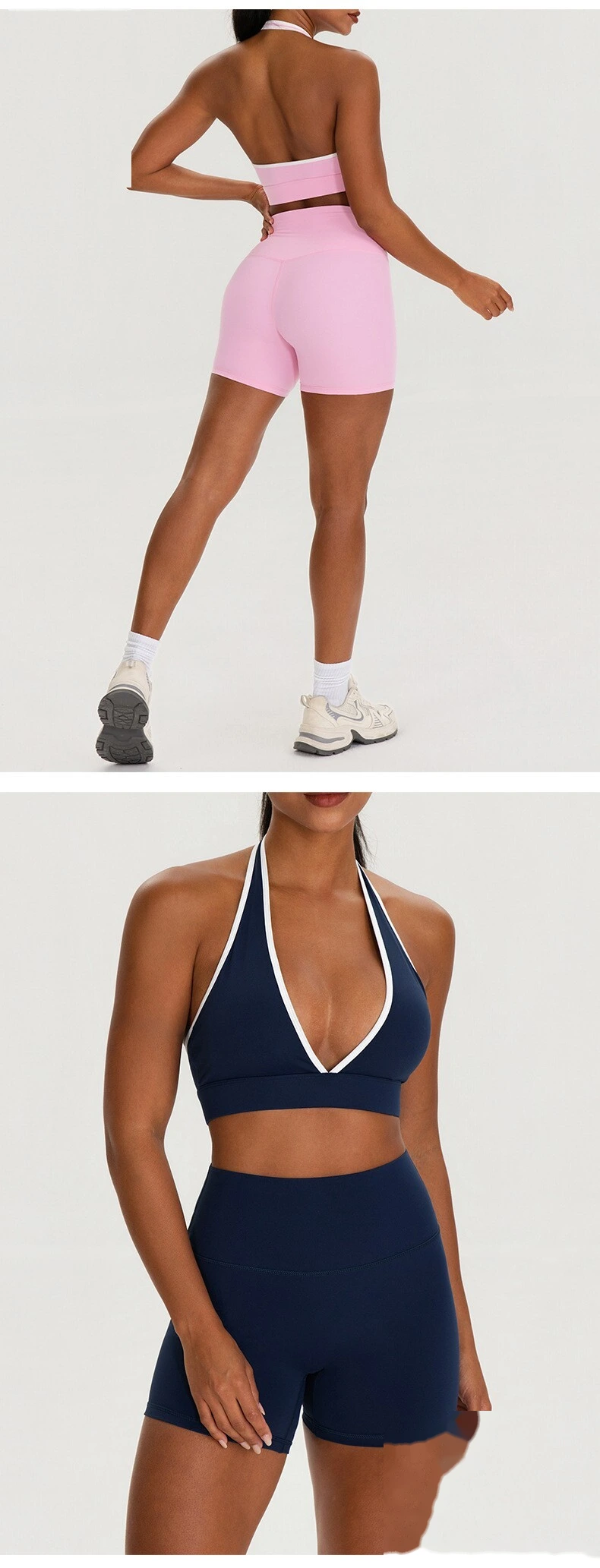 Custom Women’s V Neck Halter Color Block Yoga Bra Naked Feeling Workout Fitness Sports Bra detail
