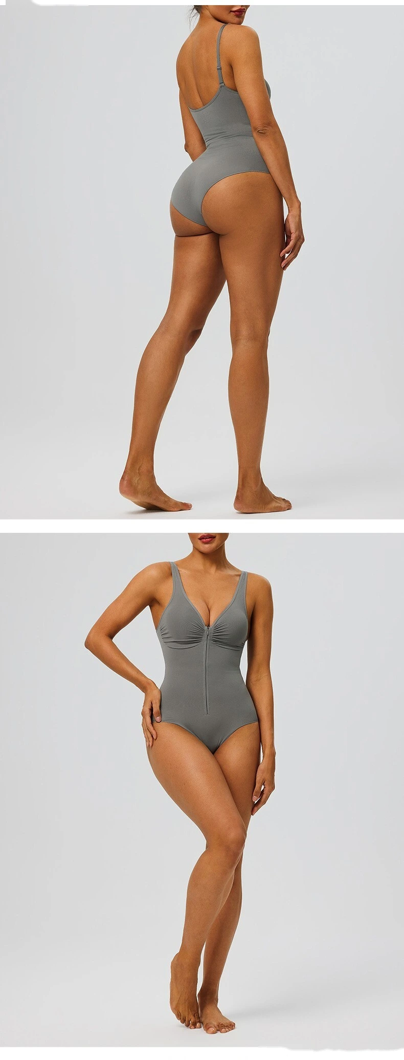 Seamless Zipper Up One Piece Shapewear Strong Compression Tummy Control Body Shaper detail