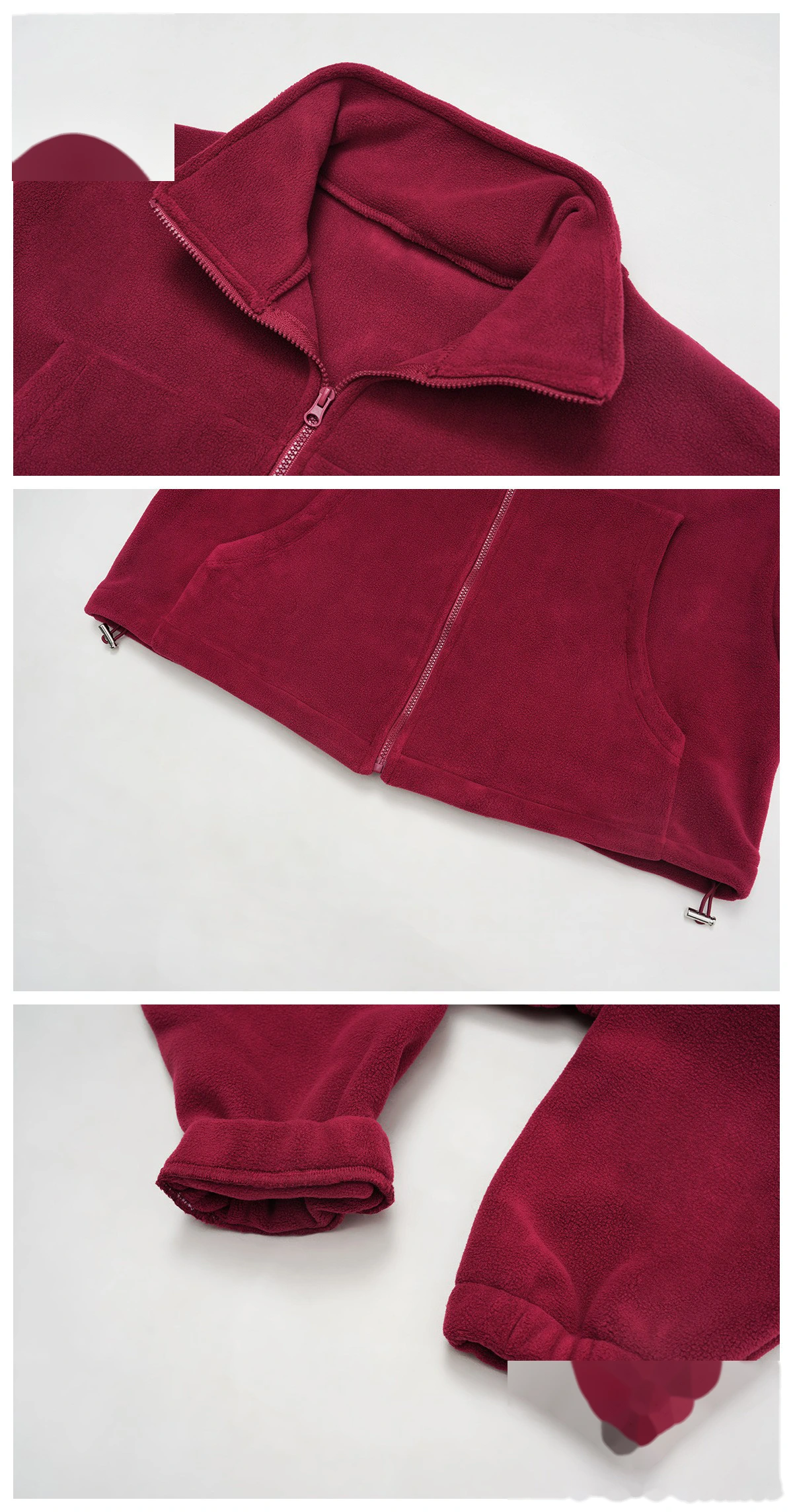 Customized Stand-Collar Windproof Warm Polar Fleece Drawstring Jacket - Women’s Fleece-Lined Athletic Sweatshirt detail